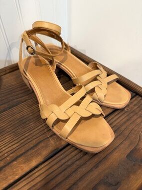 Frye Lucia Tan Leather Braided Ankle-Strap Sandals